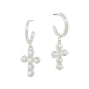 Silver Hoop Pearl Cross Earrings