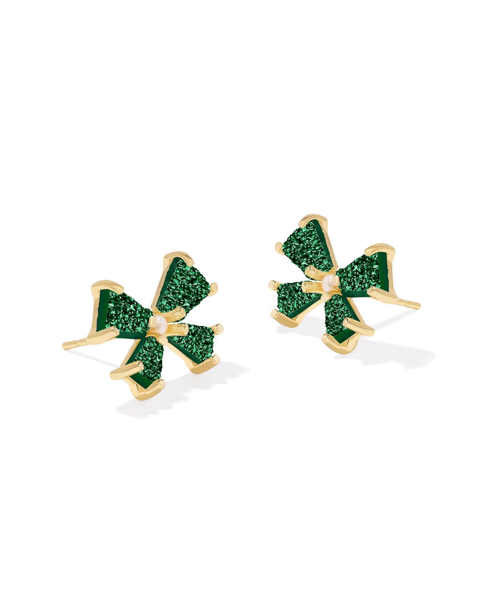 Blair Bow Gold Emerald Drusy Stud Earrings