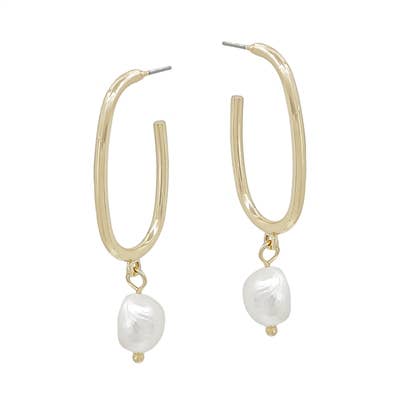 Gold Hoop with Freshwater Pearl Earrings