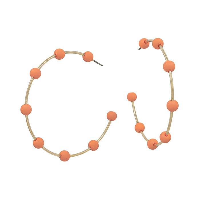 Orange Gold Hoop Beaded Earrings 2 in