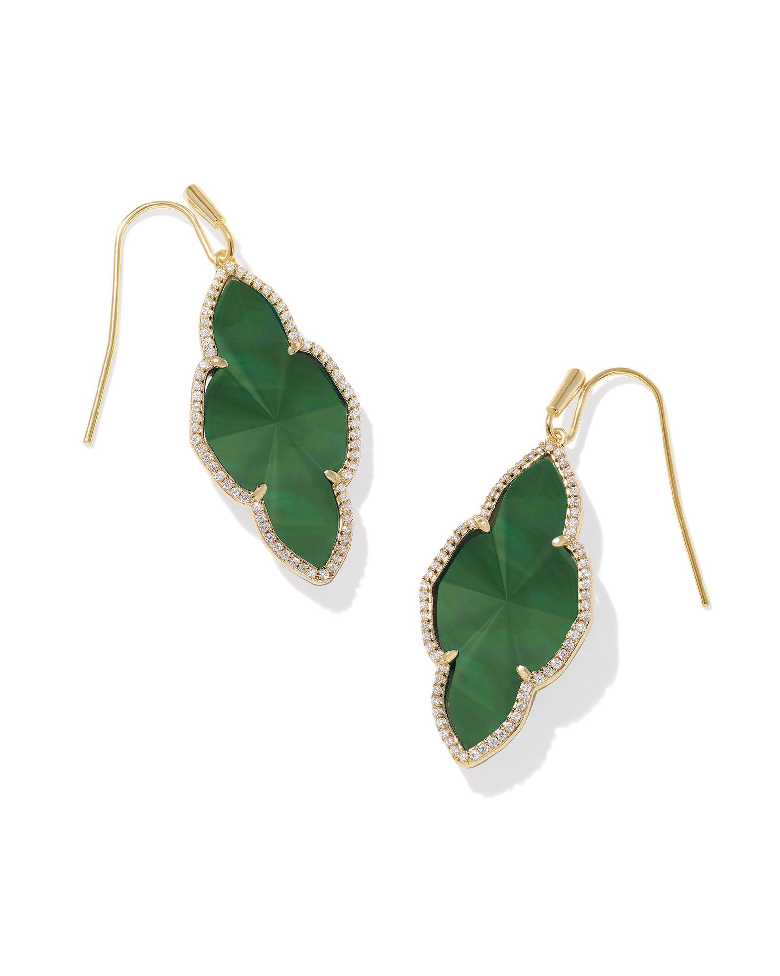 Abbie Pave Drop Earrings Gold Green Illusion