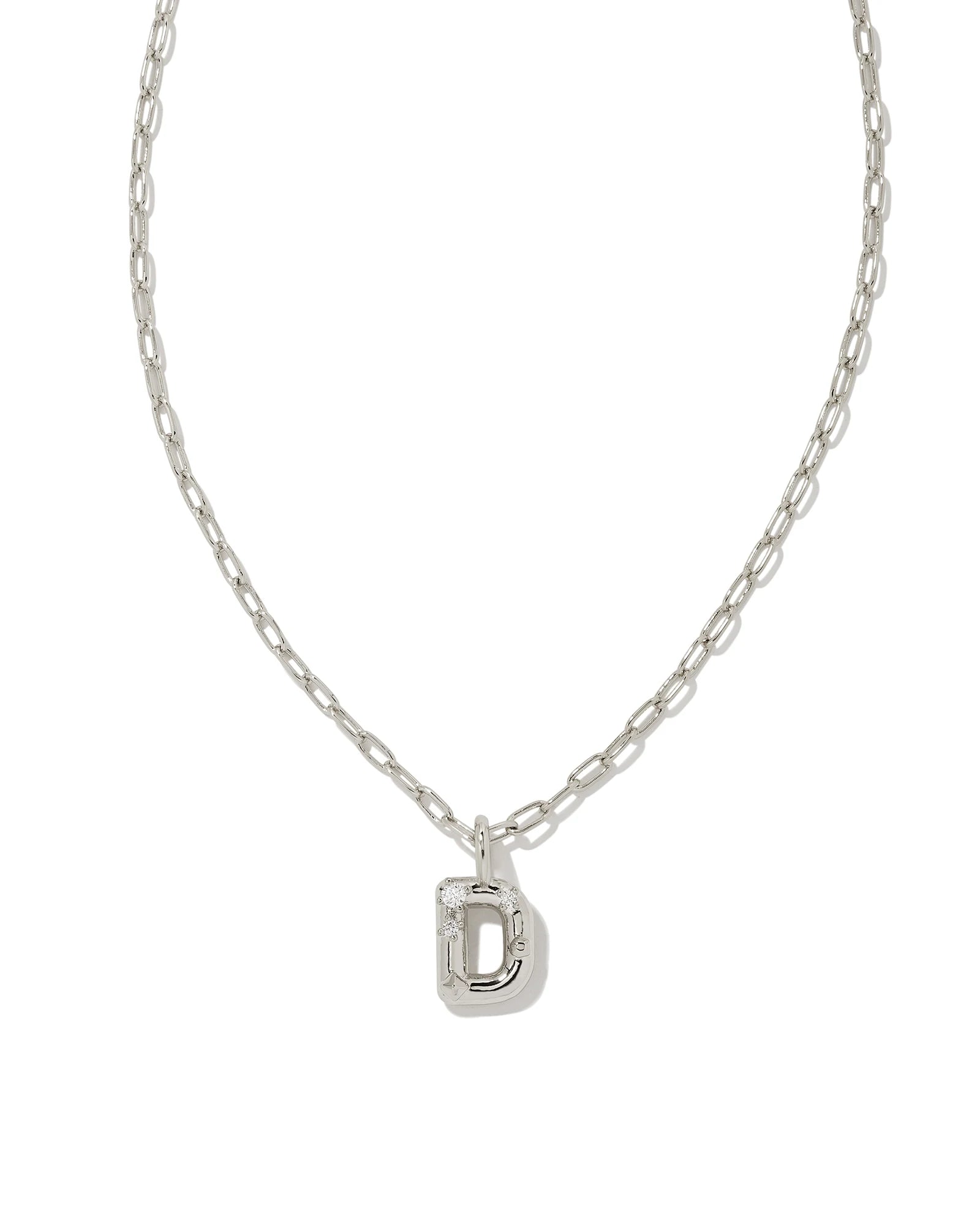 Crystal Letter D Silver Pendant Necklace