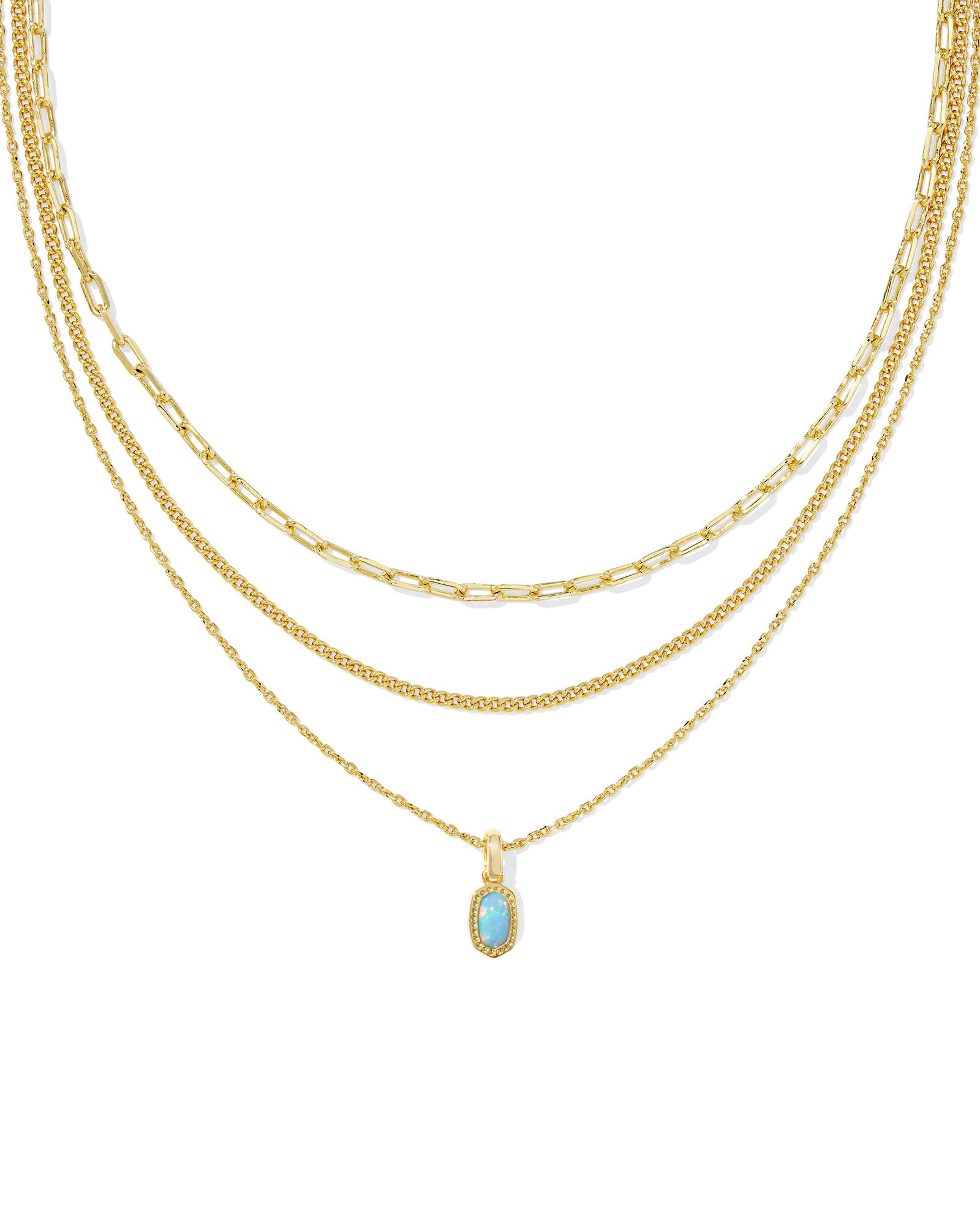 Mini Elisa Triple Strand Necklace Gold Light Teal Opal