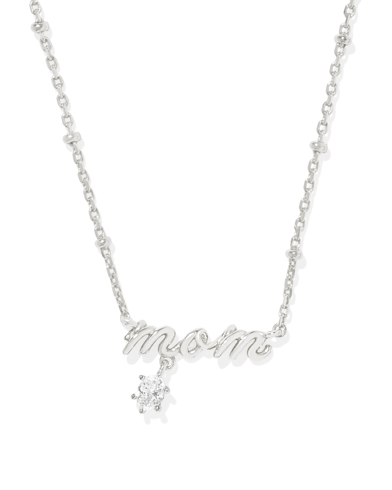 Mom Silver Crystal Pendant Necklace