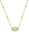Elisa Lattice Frame Gold Short Pendant Necklace Light Green Mother of Pearl