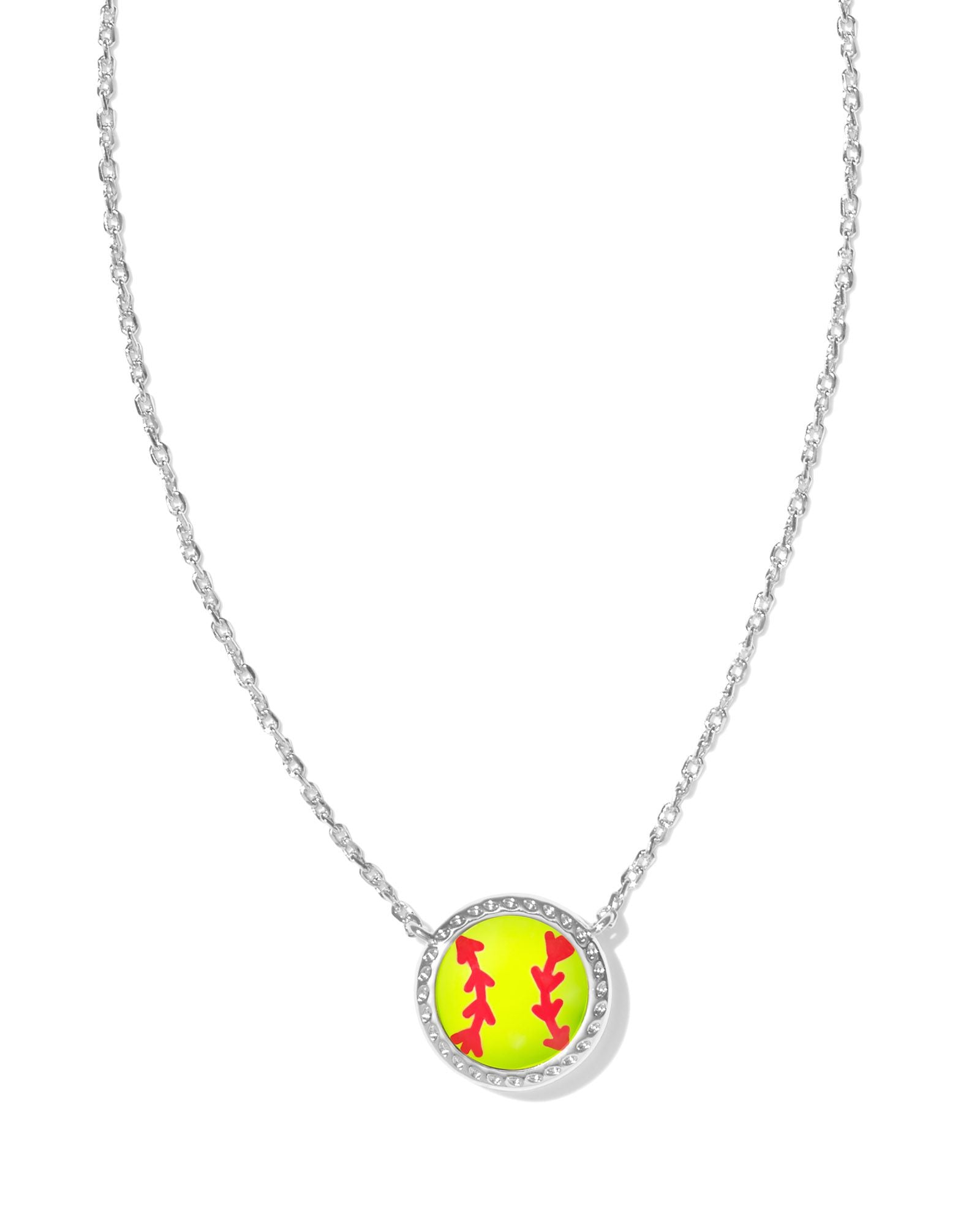 Silver Softball Short Pendant Necklace