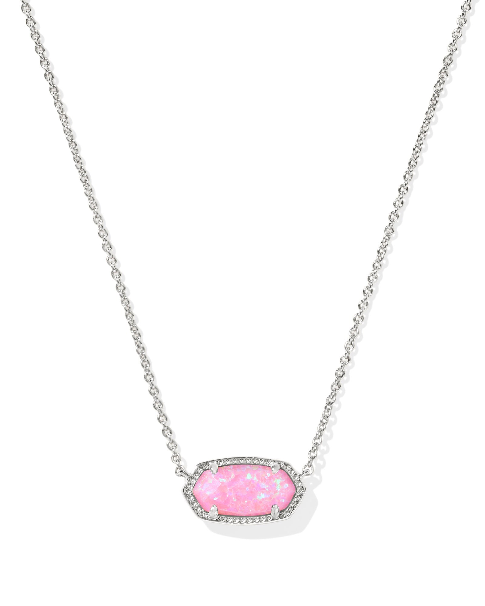 Elisa Short Pendant Necklace Silver Carnation Kyocera Opal