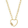 Chain Link Rhinestone Carabiner Heart Necklace in Gold