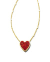 Heart Pendant Necklace Gold Red Kyocera Opal