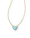 Ari Heart Short Pendant Necklace Gold Light Blue Magnesite