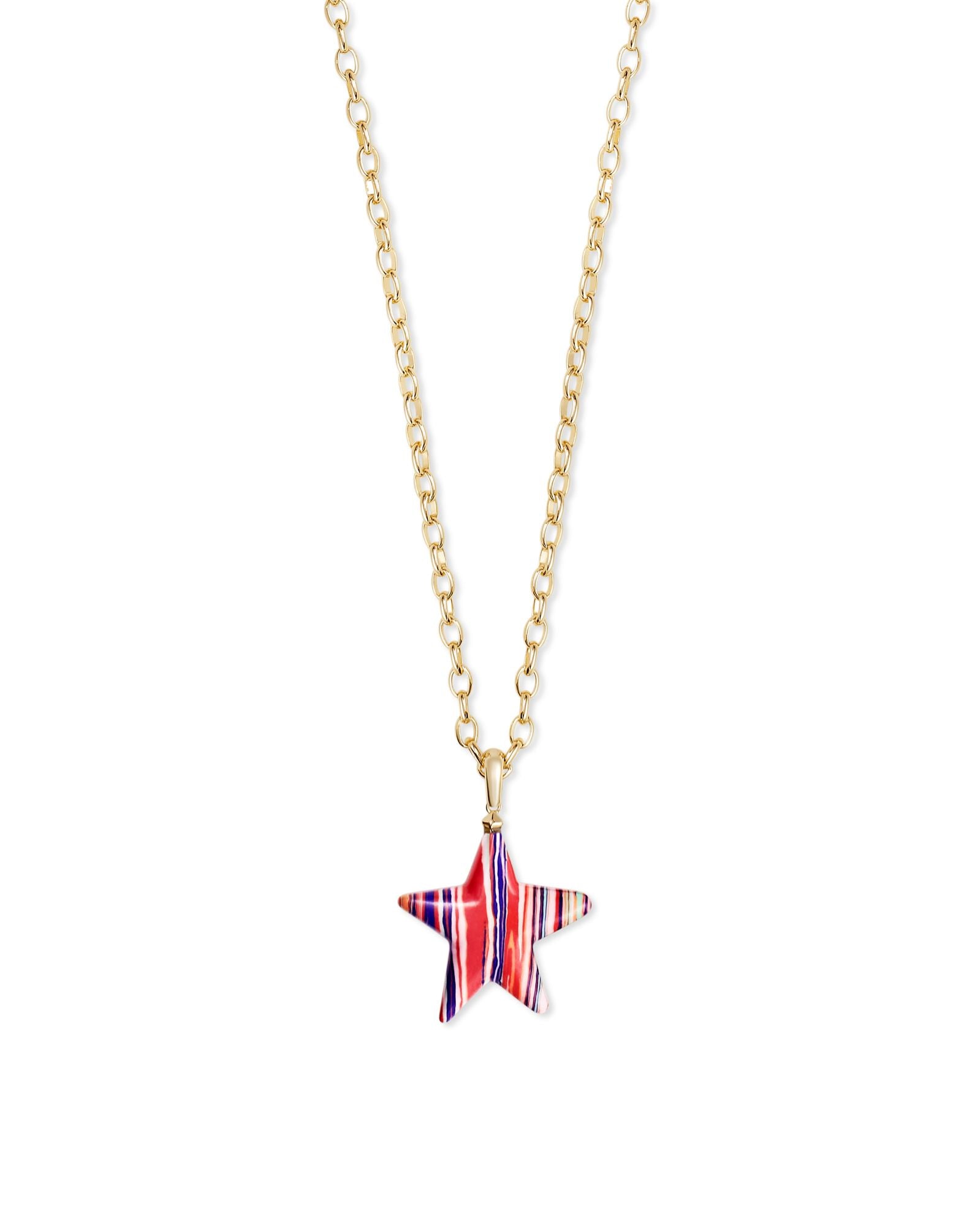 Carved Jae Star Long Necklace Gold Rainbow Calsilica