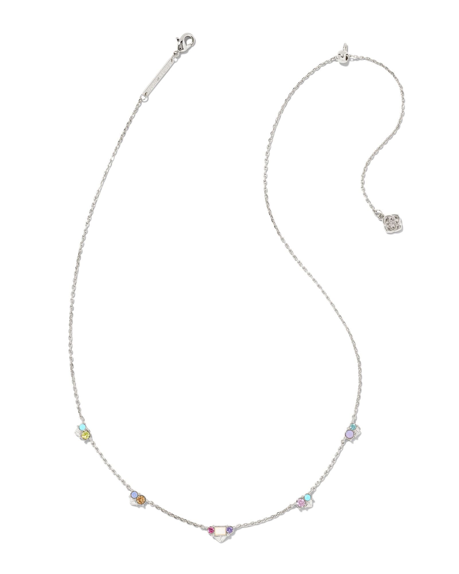 Devin Crystal Strand Necklace Rhodium Pastel Mix Crystals