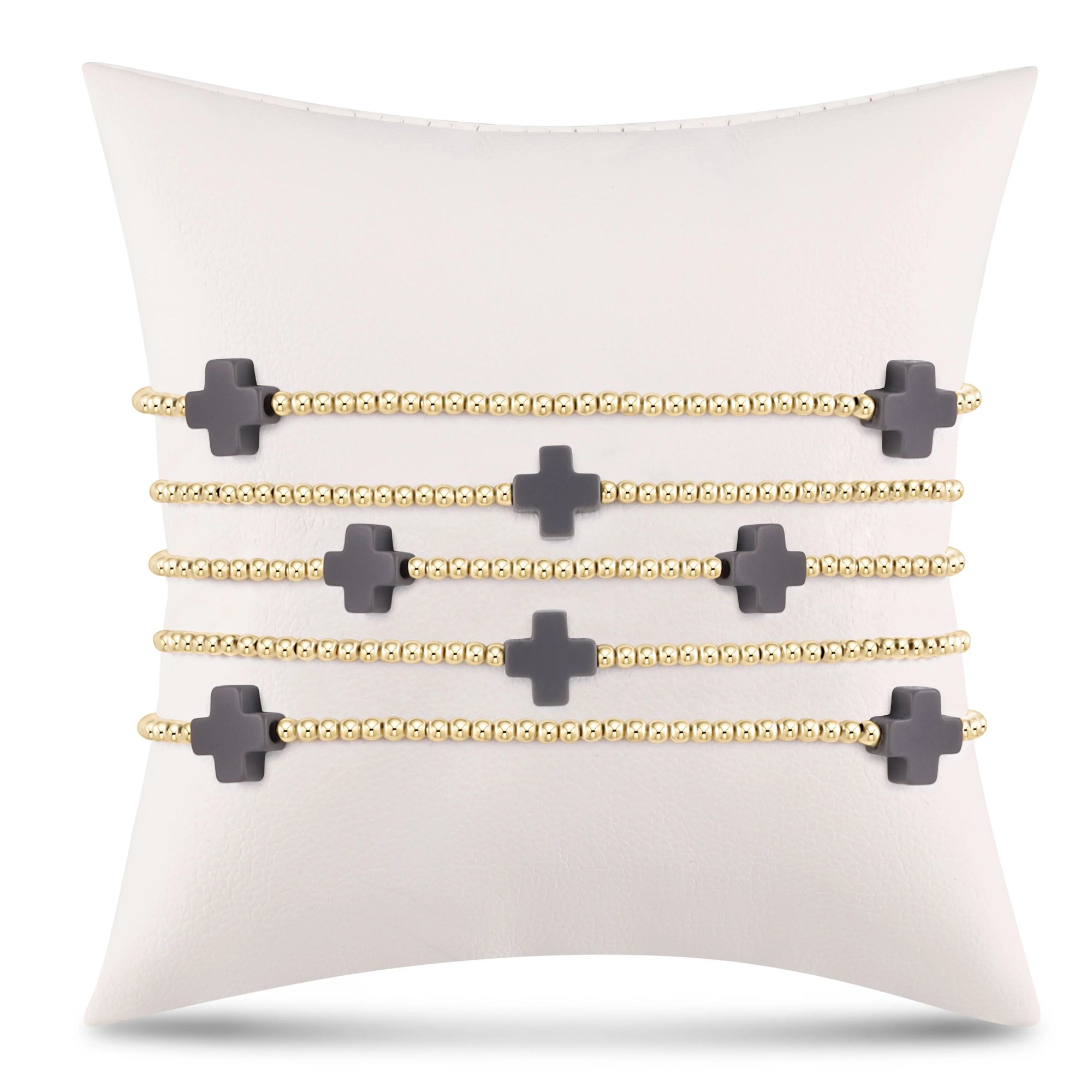 Signature Cross Gold 2 mm Beaded Bracelet - Black