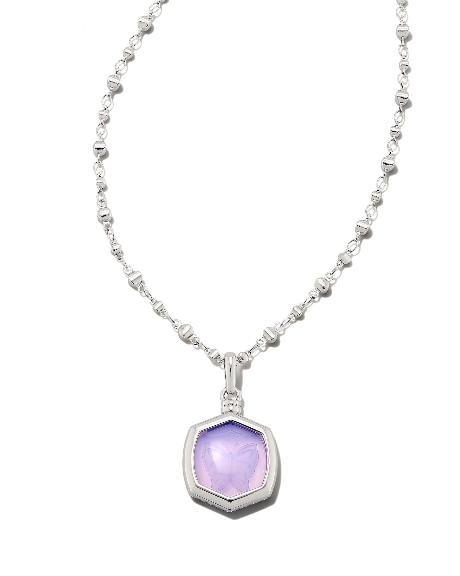 Davie Intaglio Pendant Necklace Rhodium Lavender Opalite Butterfly