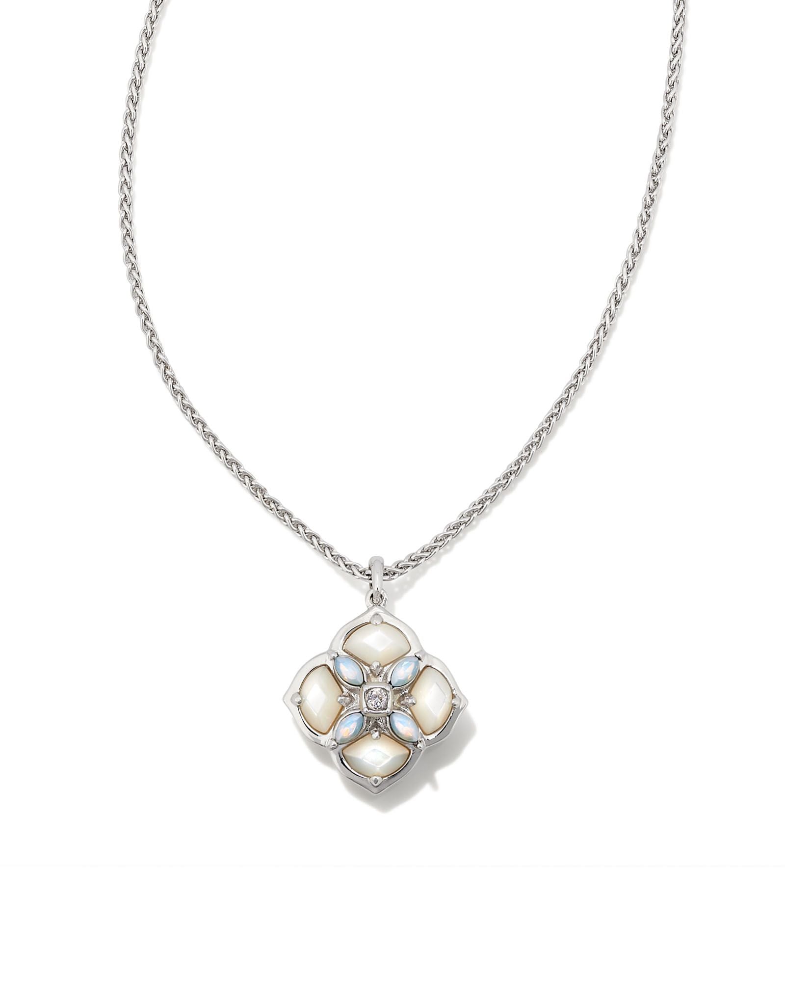 Dira Stone Short Pendant Necklace Rhodium Ivory Mix