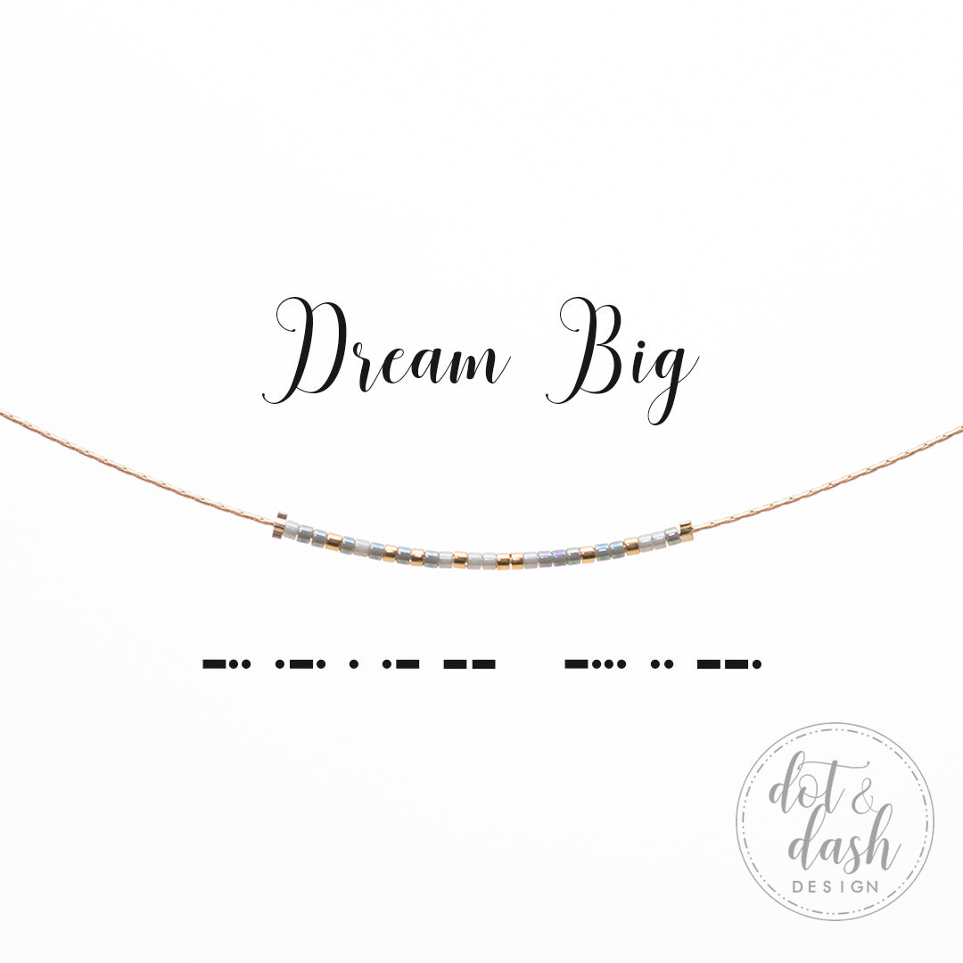 Gold Morse Code Necklace - Dream Big