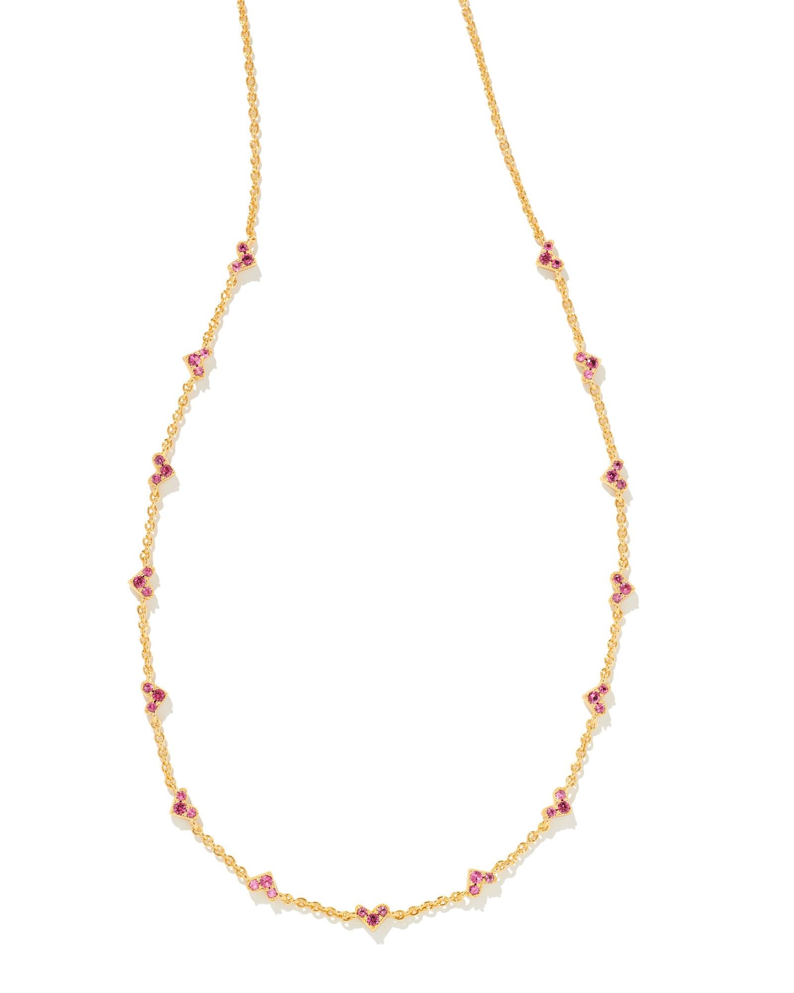 Haven Heart Strand Necklace Gold Pink Crystal