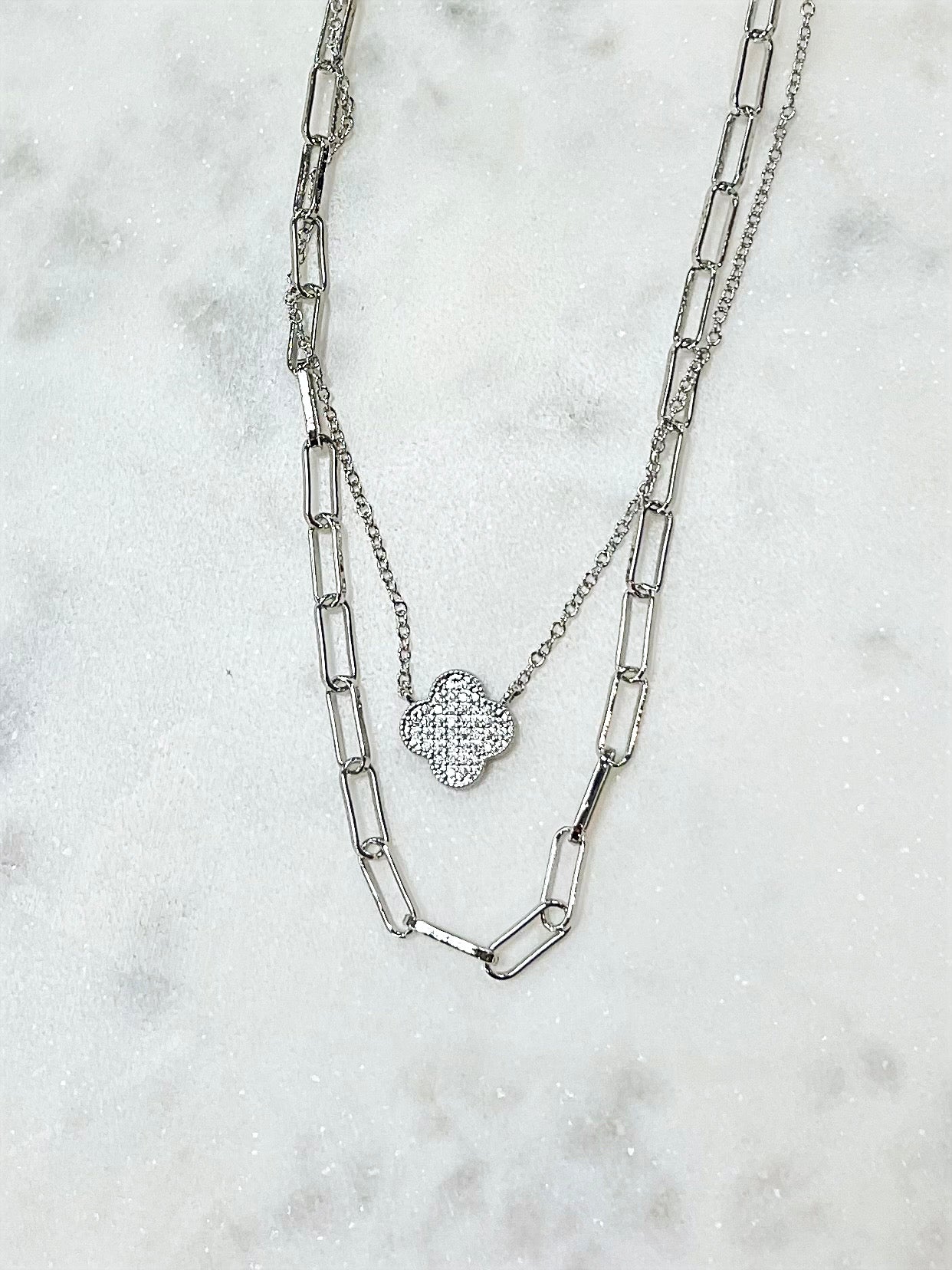 Non Tarnish Silver Short CZ Pendant Necklace