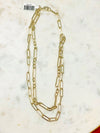 Non Tarnish Gold Double Strand Paper Clip Chain Necklace