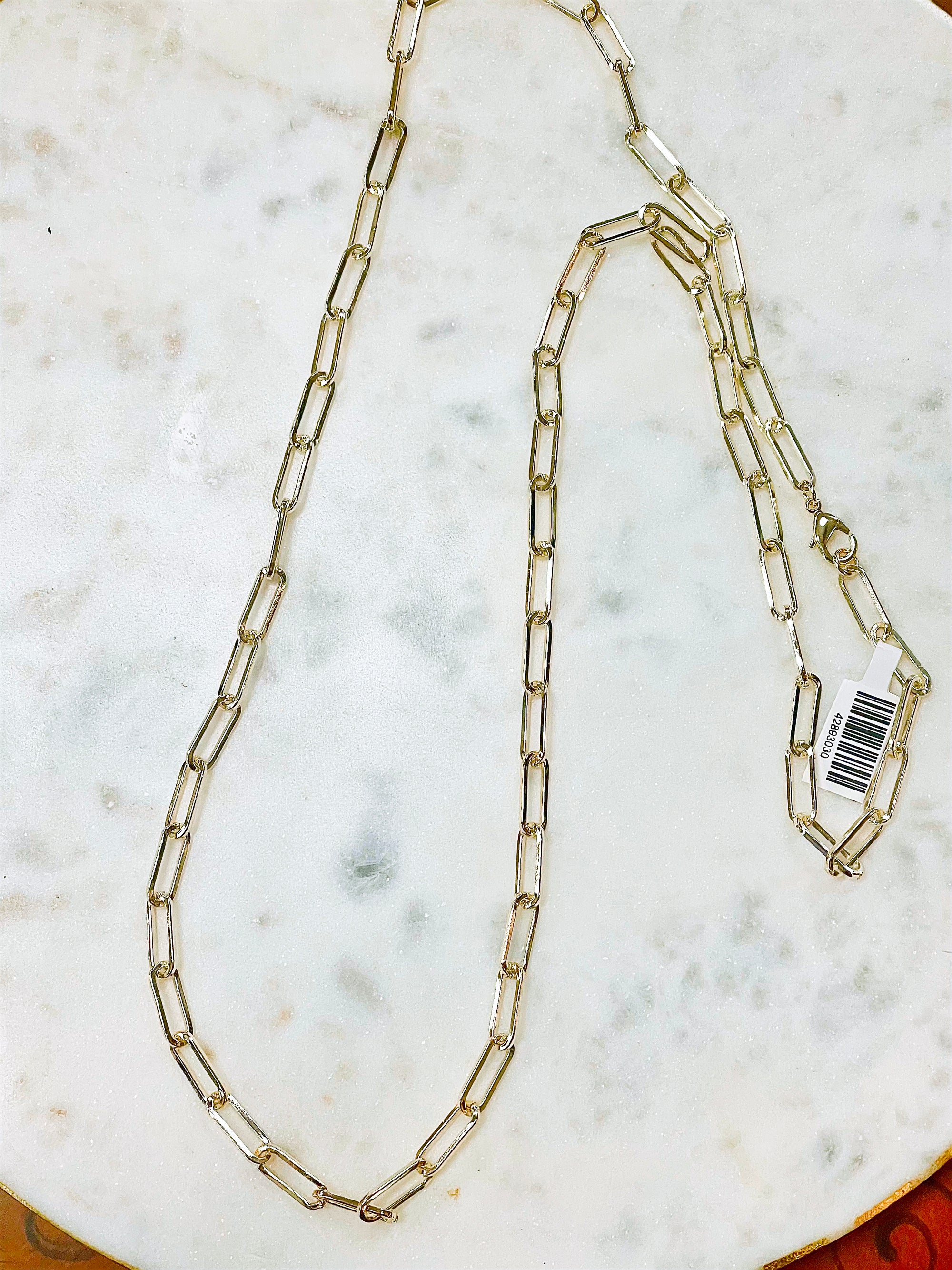 Non Tarnish Long Gold Paper Clip Chain Necklace