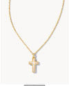 Cross Pendant Necklace Gold White Opal